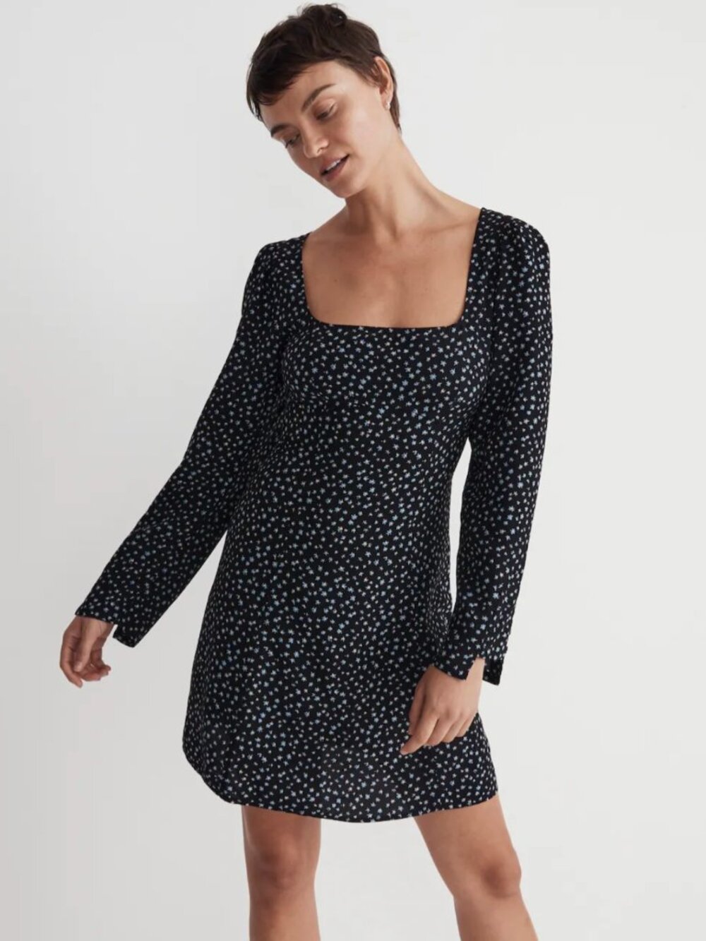 NWT - Seamed Long-Sleeve Mini Dress in Ditsy Floral